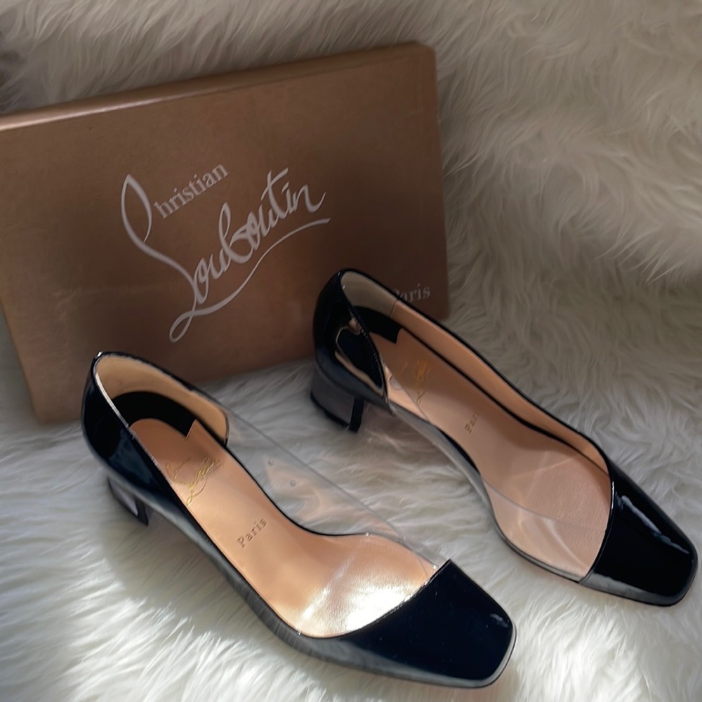 New Christian Louboutin Provisore 55 Patent /PVC (Black /Transparent) Size 41.5